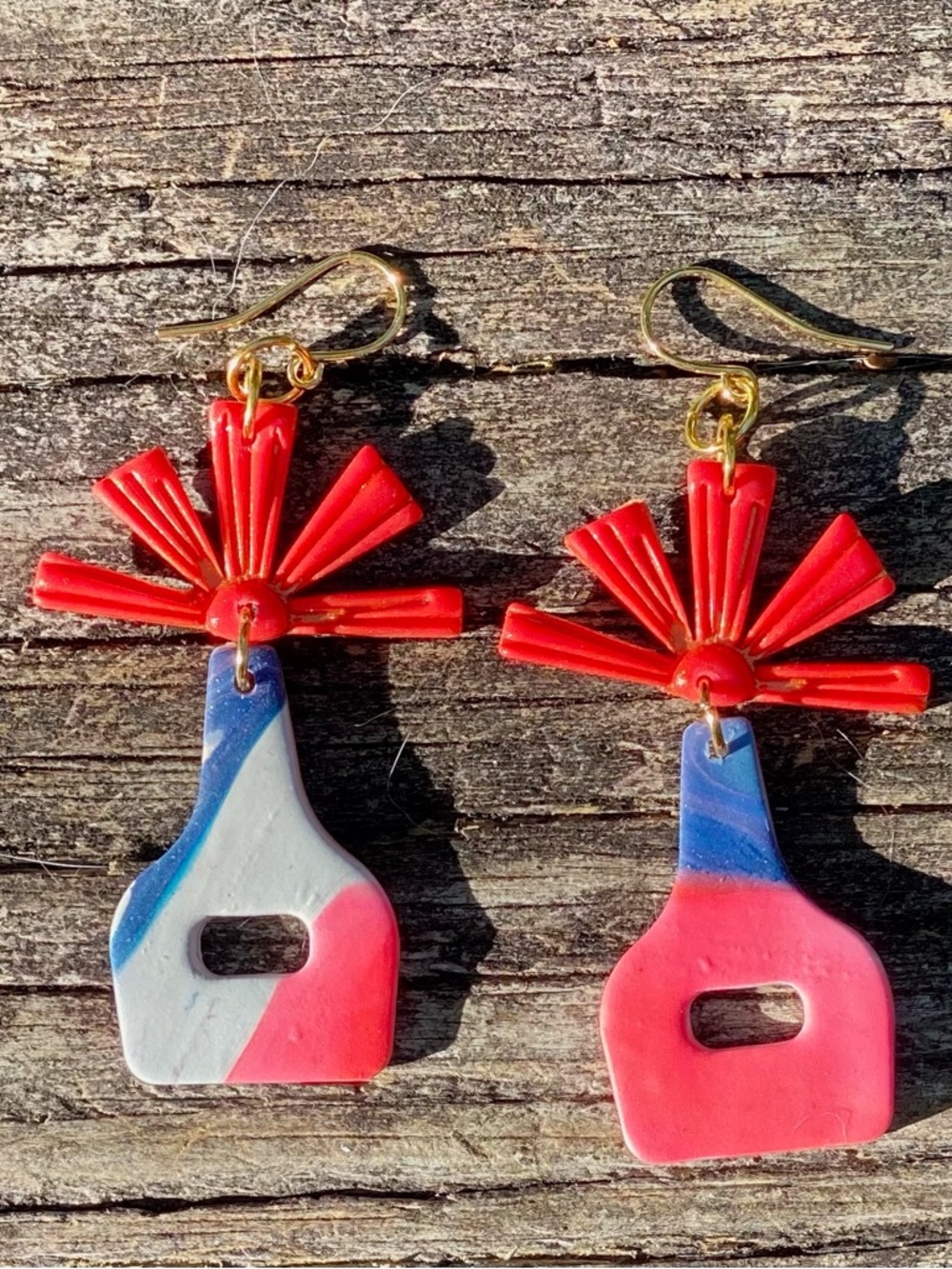 Handmade Red, Pink & Blue Statement Drop Earrings